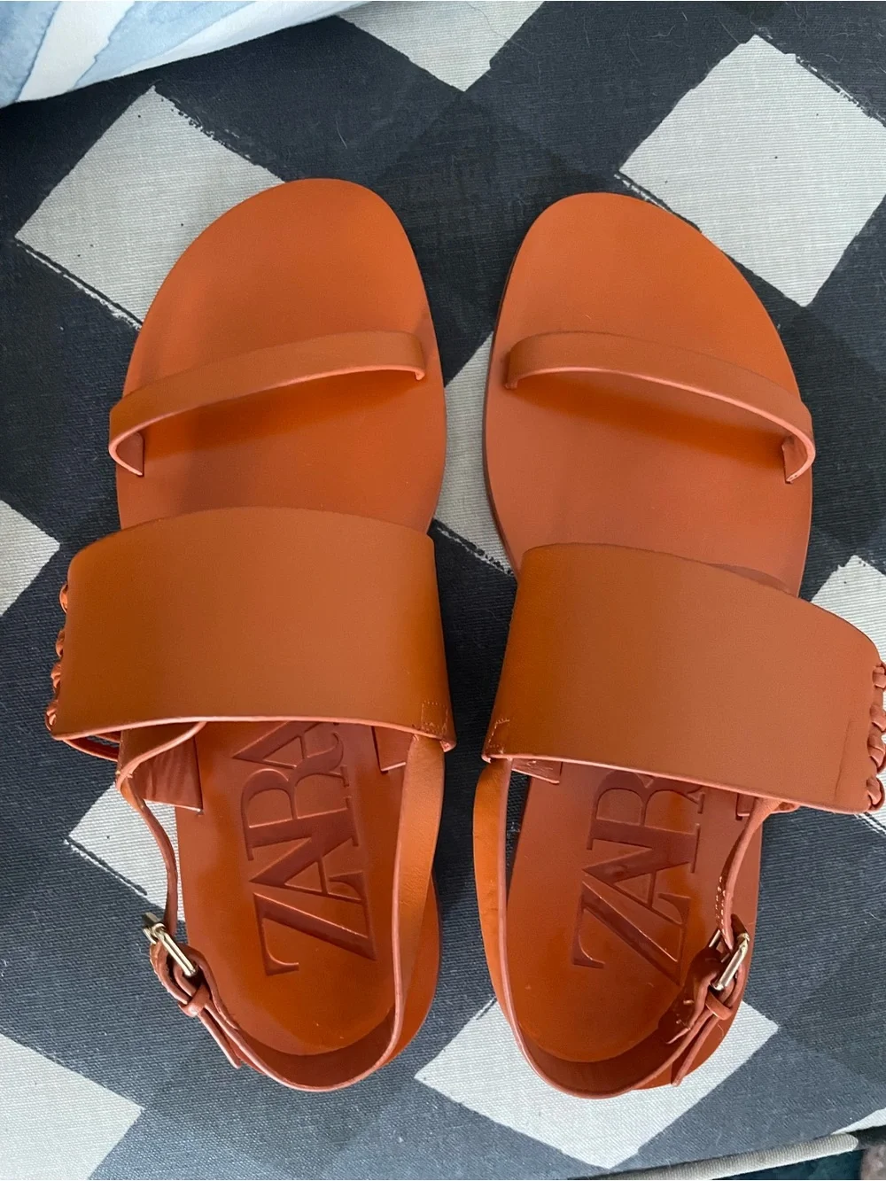 Zara Hermes Orange Knotted leather Flat Sandals